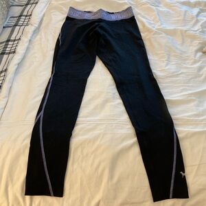 VS PINK Black Leggings with Purple Waistband & Stitching